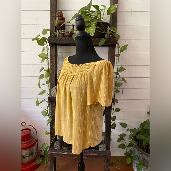 W5: BoHo Peasant Style Mustard Blouse with White Stripes - Picture 13 of 17